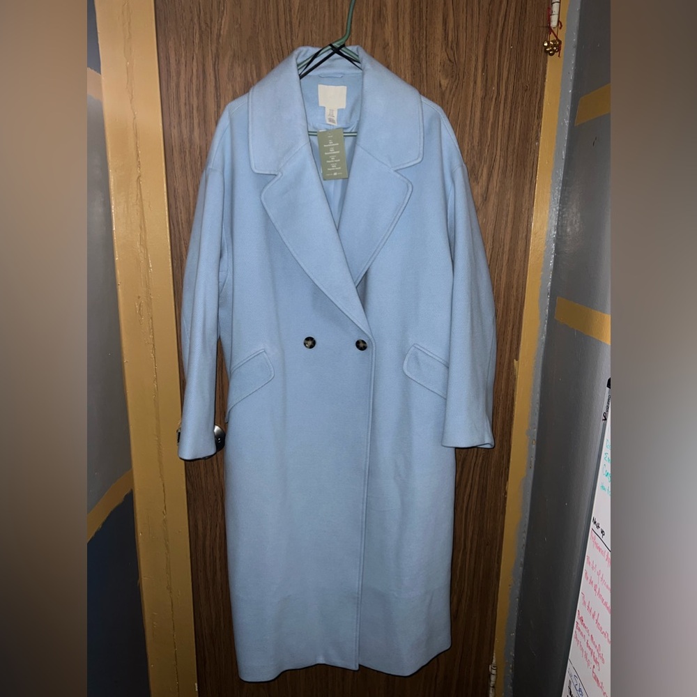 Brand New H&M Sky Blue Trench Coat - Women's 2XL - Perfect Condition!